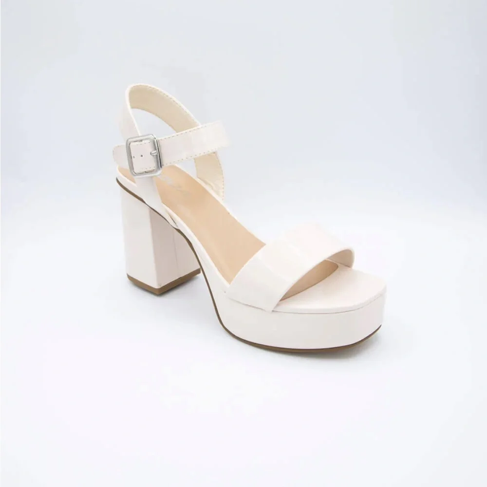 OFF WHITE MACEY OPEN TOE ANKLE STRAP PLATFORM FAUX LEATHER STRAPPY SANDALS NIB - Picture 4 of 6